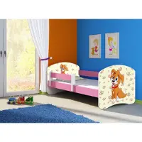 ACMA Jugendbett Kinderbett Junior-Bett Komplett-Set mit Matratze Lattenrost und Rausfallschutz Rosa 11 Welpe 160x80