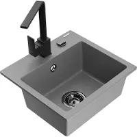 Mexen Milo 1-Becken-Granit-Spüle mit Mischbatterie Rita, Grau - 6505-71-670300-70-B