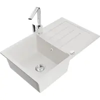 Mexen Bruno 1 Becken-Granitspüle mit Abtropffläche und Mischbatterie Rita, Weiß - 6513-20-670300-00