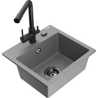Mexen Milo 1-Becken-Granit-Spüle mit Mischbatterie Duero, Grau - 6505-71-671600-70-B