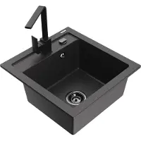 Mexen Vito 1-Becken-Granit-Spüle mit Mischbatterie Rita, Schwarz gesprenkelt - 6503-76-670300-70-B