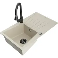 Mexen Cesar 1 Becken-Granitspüle mit Abtropffläche und Mischbatterie Elia, Beige - 6514-69-670101-70