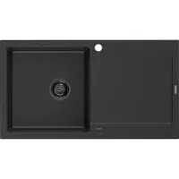 Mexen Leo Granitspüle mit einem Becken und einer Abtropffläche 900 x 500 mm, Schwarz/Silbermetallic, Siphon Schwarz - 6501901010