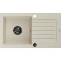 Mexen Pablo Granitspüle mit einem Becken und einer Abtropffläche 752 x 436 mm, Beige, Siphon Schwarz - 6510751010-69-B