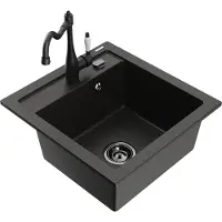 Mexen Vito 1-Becken-Granit-Spüle mit Mischbatterie Carla, Schwarz/Gold metallisch - 6503-75-670700-70-B