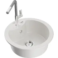 Mexen Diego 1-Becken-Granitspüle mit Mischbatterie Flora, Weiß - 6512-20-670401-06