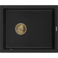 Mexen Pedro 1-Becken-Granit-Spüle 560 x 460 mm, Schwarz, Siphon Gold - 6508561000-77-G