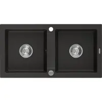 Mexen Mario 2-Becken-Granit-Spülbecken 820 x 436 mm, Schwarz/Gold Metallisch - 6504822000-75