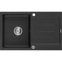 Mexen Bruno Granitspüle mit einem Becken und einer Abtropffläche 795 x 495 mm, Schwarz/Silbermetallic- 6513791010-73