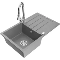 Mexen Bruno 1 Becken-Granitspüle mit Abtropffläche und Mischbatterie Elia, Grau - 6513-71-670101-00