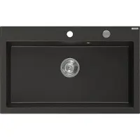 Mexen Elix Granitspüle 1-Becken 800 x 500 mm, schwarz/gold metallic, Chromsiphon - 6527801005-75