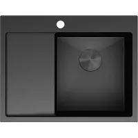 Mexen Exar Edelstahlspüle 1-becken mit Abtropffläche rechts 620 x 480 mm, schwarz - 6432621005P-70