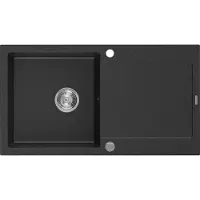 Mexen Leo Granitspüle mit einem Becken und einer Abtropffläche 900 x 500 mm, Schwarz/Silbermetallic - 6501901010-73