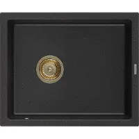 Mexen Pedro 1-Becken-Granit-Spüle 560 x 460 mm, Schwarz/Silbermetallic, Siphon Gold - 6508561000-73-G
