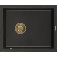 Mexen Pedro 1-Becken-Granit-Spüle 560 x 460 mm, Schwarz/Gold metallisch, Siphon Gold - 6508561000-75-G