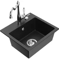 Mexen Milo 1-Becken-Granit-Spüle mit Mischbatterie Carla, Schwarz/Silbermetallic - 6505-73-670700-00