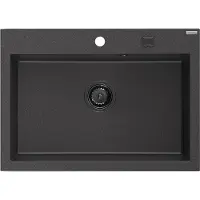 Mexen Elix Granitspüle 1-Becken 700 x 500 mm, schwarz gesprenkelt, schwarzer Siphon - 6526701005-76-B