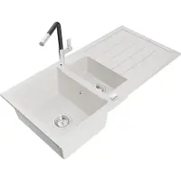 Mexen Andres Granitspüle 1,5-Becken mit Abtropffläche und Küchenarmatur Flora, weiß - 6515-20-670401-07