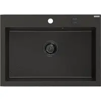 Mexen Elix Granitspüle, 1-beckig, 700 x 500 mm, schwarz/gold-metallik, schwarzer Siphon - 6526701005-75-B