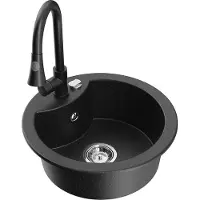 Mexen Diego 1-Becken-Granit-Spüle mit Mischbatterie Elia, Schwarz/Silbermetallic - 6512-73-670101-70