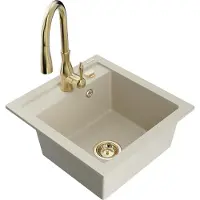 Mexen Vito 1-Becken-Granit-Spüle mit Mischbatterie Savita, Beige - 6503-69-672601-50