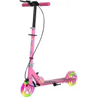 Moonbite Tretroller für Kinder mit magnetischen Leuchträdern ohne Batterien, Doppelbremse und Fußstütze, Lenker höhenverstellbar 73–89 cm, Kunststoff, Rosa
