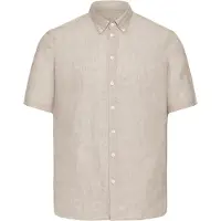 Casual Friday Kurzarmhemd "Kurzarmhemd CFAton", Herren, Gr. S, N-Gr, braun (mermaid melange), Obermaterial: 100% Leinen LI., Hemden Kurzarmhemd