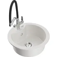 Mexen Diego 1-Becken-Granitspüle mit Mischbatterie Duo, Weiß - 6512-20-671701-07