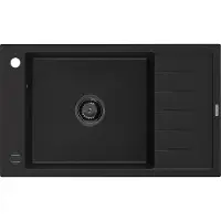 Mexen Elias Granitspüle mit einem Becken und einer Abtropffläche 795 x 480 mm, Schwarz, Siphon Schwarz - 6511791005-77-B