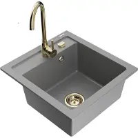 Mexen Vito 1-Becken-Granit-Spüle mit Mischbatterie Telma, Grau - 6503-71-670200-50