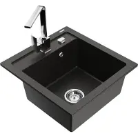 Mexen Vito 1-Becken-Granit-Spüle mit Mischbatterie Rita, Schwarz/Gold metallisch - 6503-75-670300-00