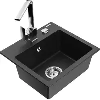 Mexen Milo 1-Becken-Granit-Spüle mit Mischbatterie Rita, Schwarz/Silbermetallic - 6505-73-670300-00