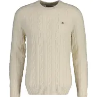 Gant für Herren. 8050213 Pullover mit rundem Halsausschnitt aus weißer Schafwolle mit Achterstrick (L), Lässig