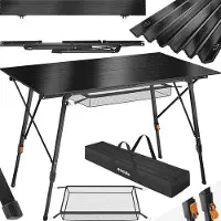 Markenlos Klapptisch Aluminium - Faltbare Campingtafel - XXL-Tischplatte - Höhenverstellbar - Wetterfest - Tragetasche - 120 x 70,5 cm - Schwarz
