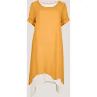Apricot Minikleid "Schimmerndes Lagenkleid", Damen, Gr. M (38), N-Gr, gelb, gewebt, Obermaterial: 65% Viskose CV. 35% Polyester PES., uni, mit Knöpfen, Kleider Minikleid, mit Umgeschlagärmeln