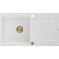 Mexen Leo Granitspüle mit einem Becken und einer Abtropffläche 900 x 500 mm, Weiß, Siphon Gold - 6501901010-20-G