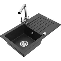 Mexen Pablo 1 Becken-Granitspüle mit Abtropffläche und Mischbatterie Duero, Schwarz/Silbermetallic - 6510-73-671600-00
