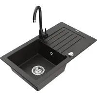 Mexen Pablo 1 Becken-Granitspüle mit Abtropffläche und Mischbatterie Telma, Schwarz/Gold - 6510-75-670200-70