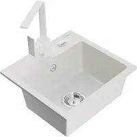 Mexen Milo 1-Becken-Granit-Spüle mit Mischbatterie Rita, Weiß - 6505-20-670300-20