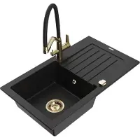 Mexen Pablo 1 Becken-Granitspüle mit Abtropffläche und Mischbatterie Duo, Schwarz - 6510-77-671701-57-G