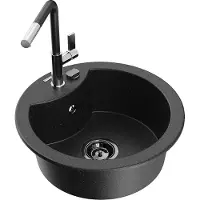 Mexen Diego 1-Becken-Granitspüle mit Mischbatterie Flora, Schwarz/Silbermetallic - 6512-73-670401-07-B