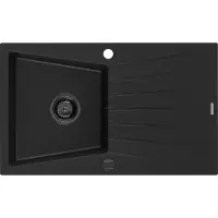 Mexen Cesar Granitspüle mit einem Becken und einer Abtropffläche 775 x 470 mm, Schwarz, Siphon Schwarz - 6514771010-77-B
