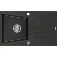 Mexen Cesar Granitspüle mit einem Becken und einer Abtropffläche 775 x 470 mm, Schwarz/Gold Metallisch - 6514771010-75