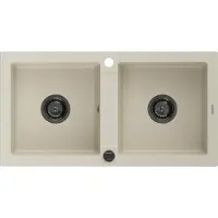 Mexen Mario 2-Becken-Granit-Spülbecken 820 x 436 mm, Beige, Siphon Schwarz - 6504822000-69-B