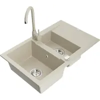 Mexen Gaspar 1,5-Becken-Granitspüle mit Abtropffläche und Mischbatterie Telma, Beige - 6507-69-670200-69