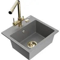 Mexen Milo 1-Becken-Granit-Spüle mit Mischbatterie Duero, Grau - 6505-71-671600-50