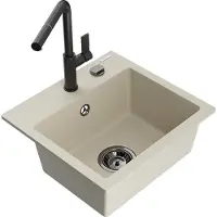 Mexen Milo 1-Becken-Granitspüle mit Mischbatterie Flora, Beige - 6505-69-670401-70-B