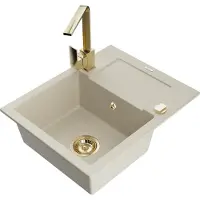 Mexen Enzo 1 Becken-Granitspüle mit Abtropffläche und Mischbatterie Rita, Beige - 6506-69-670300-50