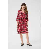 Kaffe Midikleid "Damen Kleid KAhera", Damen, Gr. 42, N-Gr, rot (true rot, pink graphic flower), Obermaterial: 100% Viskose LENZING ECOVERO CV LenzEcov., Kleider Midikleid
