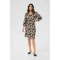 Kaffe Midikleid "Damen Kleid KAkatrine", Damen, Gr. XS, N-Gr, schwarz (schwarz contrast blocks), Obermaterial: 98% Polyester PES. 2% Elasthan EL., Kleider Midikleid